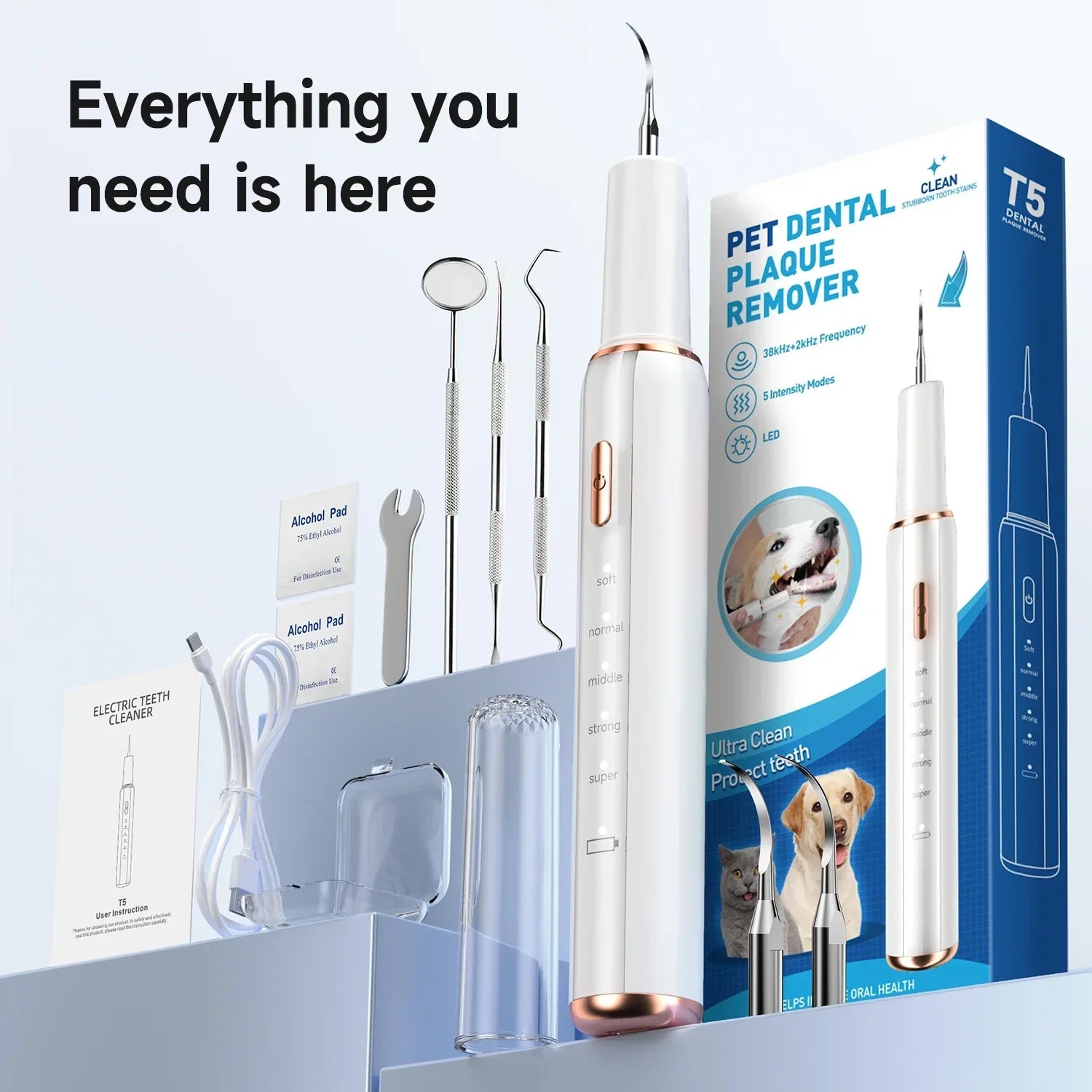 Ultrasonic Dog Teeth Cleaner Waterproof IPX6 Rechargeable