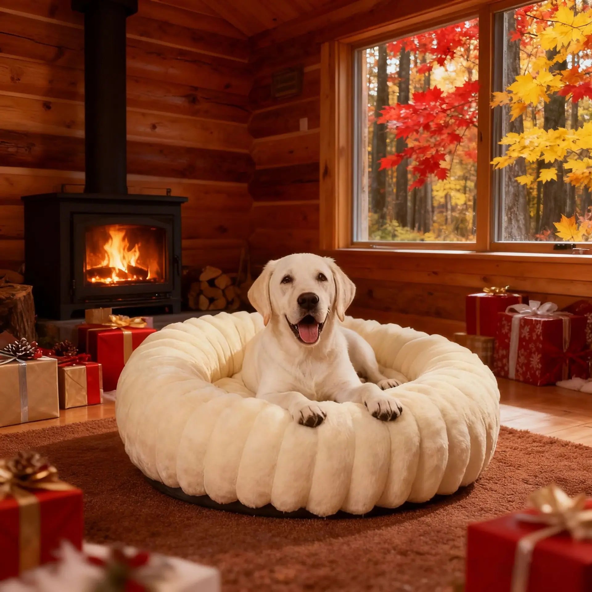 Wool Donut Dog Bed with Rabbit Fur for Small Dogs